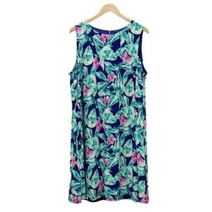 NWT Pappagallo Dress Blue Tropical Floral Sleeveless Swing Dress Women’s Size 2X